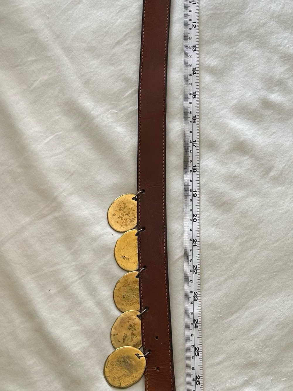 Brown Leather Mens Belt with Gold Coin Accents